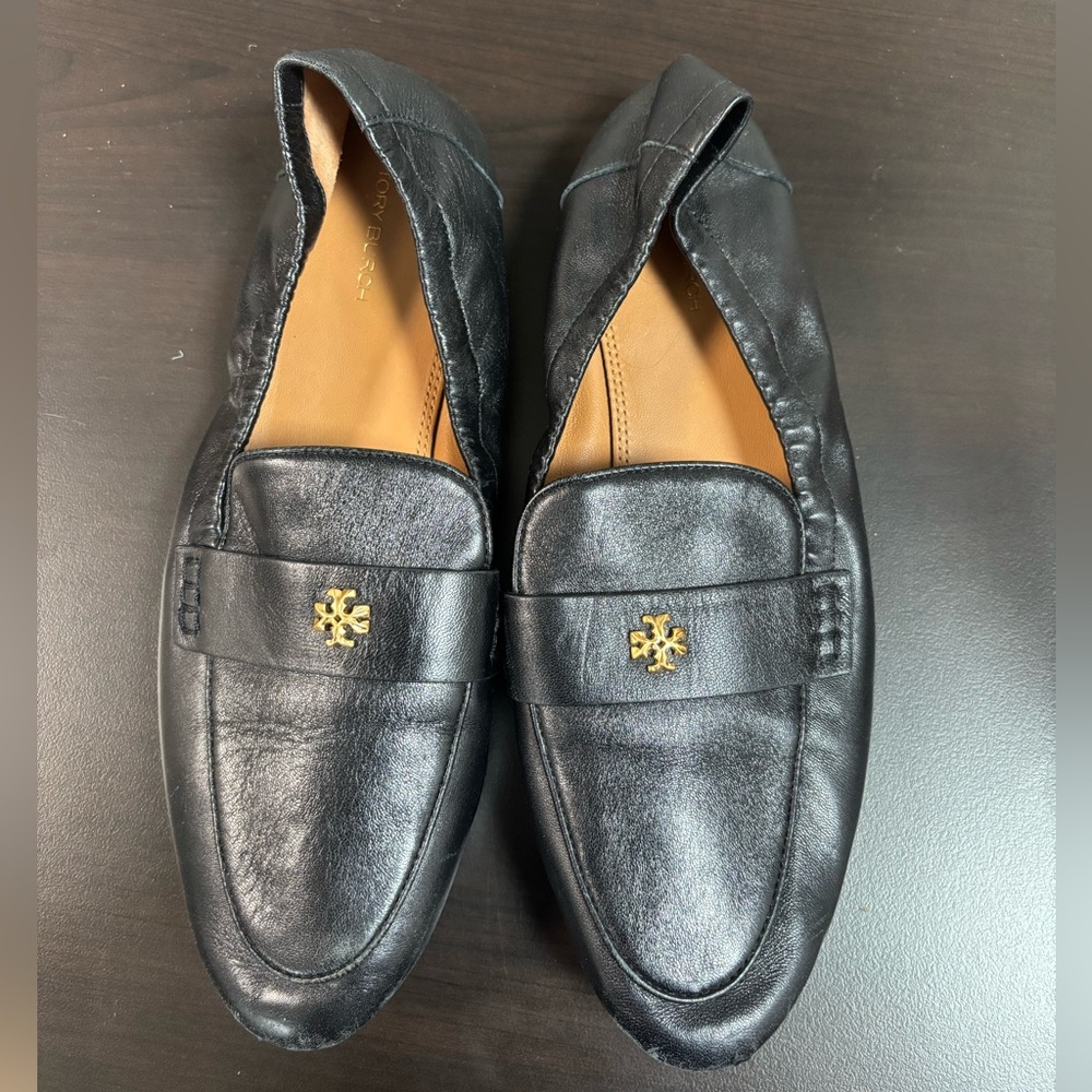 TORY BURCH Black Ballet Leather Loafers